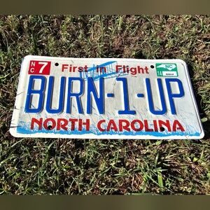 North Carolina Personalized "BURN-1-UP" License Plate Expired July 2014